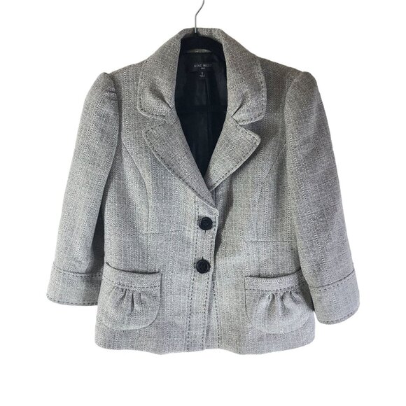 Nine West Womens Tweed Blazer Jacket 3/4 Sleeve Gray Size 6 - Picture 1 of 4